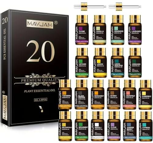 MAYJAM Juego De Aceite Esencial 20pcs, Set De Regalo De Aceite Esencial Para Difusor, Humidificador - Lavanda Vainilla Limón Bergamota Cedro Neroli Menta Verde Eucalipto De Limón Y MáS