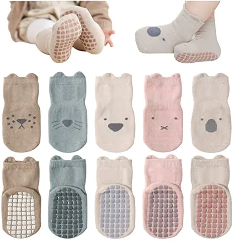 DRESHOW Bebés Calcetines Antideslizantes Calcetines de Tripulación de Tobillo con Agarres Calcetines de Algodón de Dibujos Animados para Bebé Niñas Niños