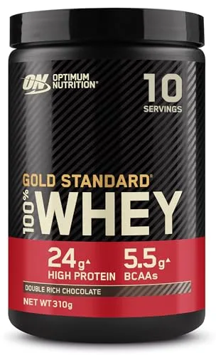 Optimum Nutrition Gold Standard 100% Whey, Proteína en Polvo para Recuperacíon y Desarrollo Muscular con Glutamina Natural y Aminoácidos BCAA, Sabor Double Rich Chocolate, 10 Dosis, 300g