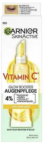 Garnier Crema de ojos antifatiga con vitamina C, para una zona radiante y despierta, contra ojeras y patas de gallo, cuidado de ojos Glow Booster, SkinActive, 1 x 15 ml