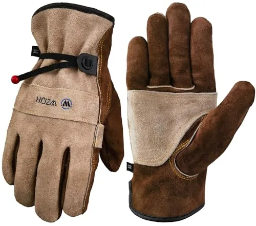 WZQH Guantes de Trabajo de Cuero Para Hombres y Mujeres. Para Jardinería, Soldadura, Construcción, Motosierras, Granjas, Pastos, etc. Piel de Vaca, Revestimiento de Algodón. Café - Gris M
