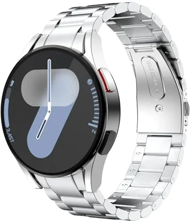 MoKo Correa de Metal Compatible con Samsung Galaxy Watch 7 FE 6 5 4 40mm 44mm/Watch 6 Classic 43mm 47mm/5 Pro 45mm/4 Classic 42mm 46mm, Pulsera de Repuesto de Acero Inoxidable para Hombre, Plata