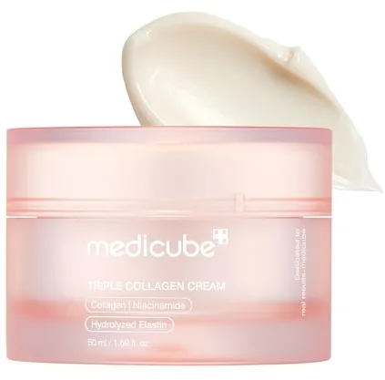medicube Crema De Triple Colágeno, Hidratante Y Reafirmante Con Ácido Hialurónico, Elastina De Primera Calidad Y Manteca De Karité, Crema De Triple Colágeno Para El Cuidado De Las Arrugas, 1.69 Oz