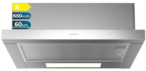 Cecotec Campana Extractora Telescópica 60 cm Bolero Flux TLM 606500 Inox A. Motor 165W, Potencia Succión 650m3/h, Control Mecánico, 2 Niveles de Potencia, Luz y Filtro de Carbono, Acabado Inox