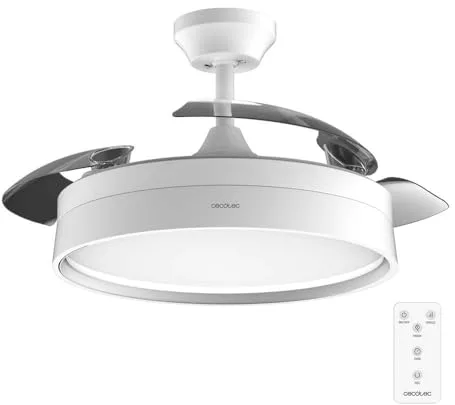 Cecotec Ventilador de Techo con Luz y Aspas Retráctiles EnergySilence Aero 4200 Invisible White. 30W, Motor DC, Diámetro 42", Temporizador, 6 Velocidades, Mando a Distancia y Modo Winter-Summer