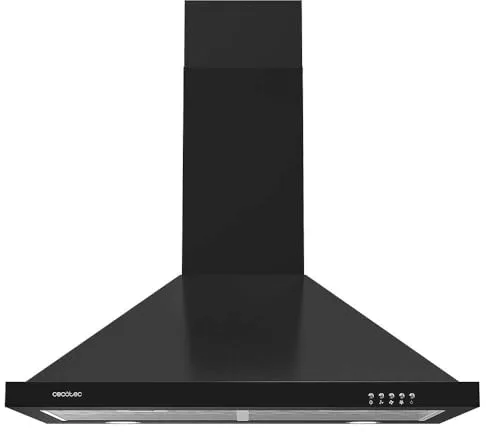 Cecotec Campana Extractora Piramidal 60cm Bolero Flux PM 604300 Black C. Motor 105W, Succión 430m3/h, Control Mecánico, 3 Niveles de Potencia, Luz, Filtro de Aluminio, Acabado Negro