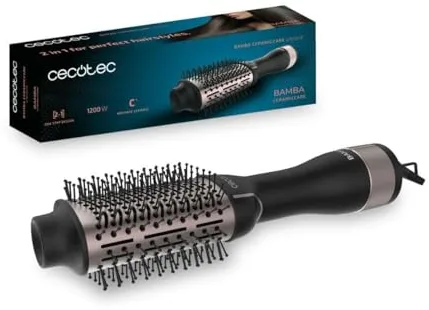 Cecotec Cepillo de Aire Voluminizador Bamba CeramicCare Unique. 1200 W Potencia, 2 en 1: Secador y Moldeador, Revestimiento Cerámico, 2 Velocidades y 3 Temperaturas, Función Aire Frío