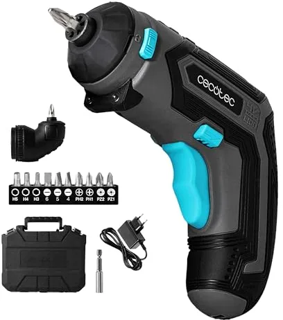 Cecotec Atornillador Eléctrico a Batería con Accesorio Ángulo 90º PowerGyro 3500 Angle Set. Batería de 4 V y 1.500 mAh, Portabrocas para Puntas Hexagonales de 6,35mm, Incluye Maletín y Accesorios