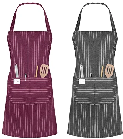 Vicloon Delantal Antiincrustante y Ajustable,2pcs - Mandiles con Bolsillos para Cocinar y Hornear para Mujeres, Hombre y Pareja