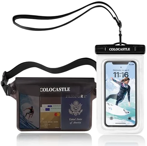 COLOCASTLE Bolsa Impermeable y Funda Impermeable Móvil, Bolsa Estanca Riñonera Impermeable Universal IP68 para Deportes Acuatica, Playa, Natación, Canotaje, Kayak, Surf etc