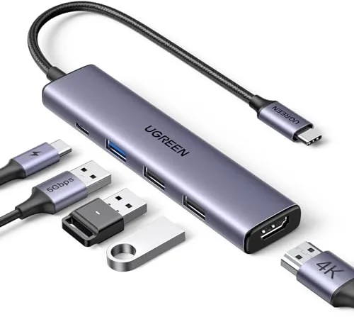 UGREEN Revodok 105 Hub USB C HDMI 4K Adaptador Tipo C 5 en 1 con 100W PD Carga Compatible con MacBook Pro Air M3 M2 M1, iPad, iPhone 17 Pro MAX Air, Galaxy S25 Ultra, Surface