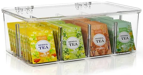 KICHLY Caja de te infusiones, Pack de 1- Caja Acrílica de 8 Secciones Para Té, Café, Especias, Encimeras de Cocina, Armarios, Despensa (Transparente)