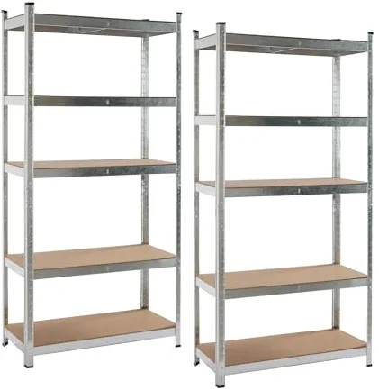 KITHOME - Pack de 2 Estanterías Metálicas de Acero Galvanizado con 5 Baldas de MDF, Plata, 180x90x40cm