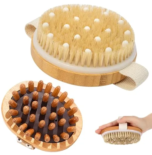 Yolistar Beauty Dry Brushing Body Brush - Cepillo para el Masaje Corporal Seco, Celulitis Cepillo de la Mano con Clavos de Madera, Cuerpo Cepillo para Mejora Las Funciones Linfáticas, Exfolia
