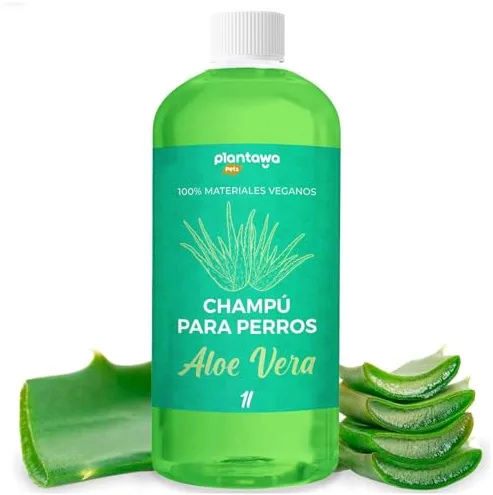 PLANTAWA Champú para Perros Aloe Vera 1L | Champu Perro para Pieles Sensibles y Dermatitis | Acción Anti Irritaciones Sin alérgenos, Sin parabenos, 100% Vegano con Extractos Naturales