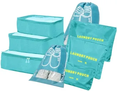 BillyBath Maletín organizador de viaje para ropa, 8 en 1, juego de organizadores, cubos de embalaje, organizador de maletas, bolsas de viaje, para ropa, zapatos, ropa interior, cosméticos (azul claro)