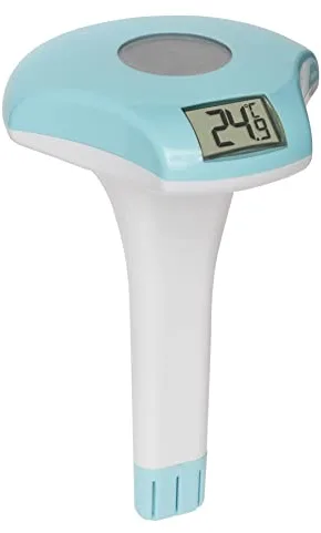 TFA Dostmann Termómetro digital para piscina 30.2033.20, funciona con energía solar, flotante, con correa de fijación, medición de la temperatura del agua, color blanco y turquesa