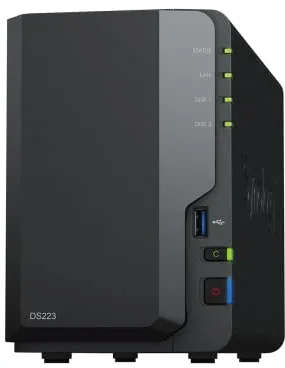 Synology NAS DS223 de 2 bahías (sin Disco), Color Negro