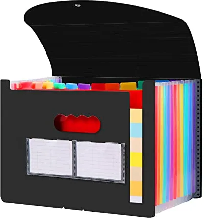 Diboniur Carpeta Acordeón A4 Carpeta Clasificadora, Expandible Archivos Organizador de 12 Bolsillos, Portátil Carpeta Separadores Documentos Archivadores para Oficina Escuela (Negro)