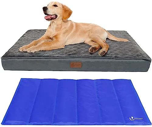 VOUNOT® Cama Perro Ortopédica con Alfombrilla Refrescante de Gel, Colchón Mascotas Cojines para Perros Espuma con Memoria Funda Extraíble Lavable, 91x70x9cm