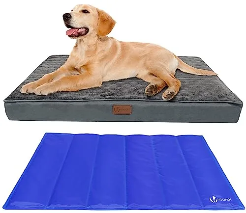 VOUNOT® Cama Perro Ortopédica con Alfombrilla Refrescante de Gel, Colchón Mascotas Cojines para Perros Espuma con Memoria Funda Extraíble Lavable, 76x51x9cm