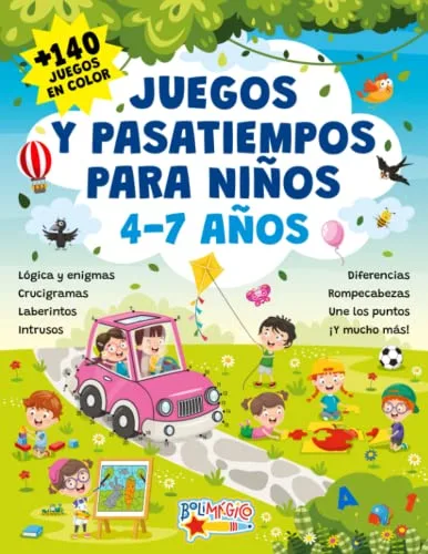 JUEGOS Y PASATIEMPOS PARA NIÑOS 4-7 AÑOS: +140 JUEGOS EN COLOR. Lógica y enigmas, crucigramas, laberintos, intrusos, diferencias, rompecabezas, une los puntos y mucho más! (Español)