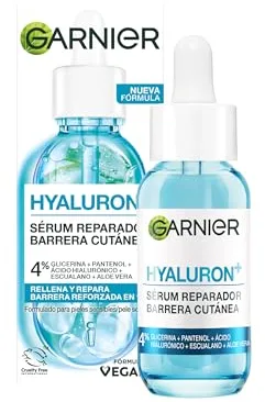 Garnier Hyaluron Sérum Reparador Barrera Cutánea con 4% [Glicerina +Pantenol + Ácido Hialurónico + Escualano + Aloe Vera]. 24H de hidratación. Apto para pieles sensibles 30ML