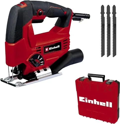 Einhell Set de sierra de calar TC-JS 80/1 (550W, 20mm de alt. de carrera, func. de carrera pendular, 80mm de profundidad en madera, 10mm en acero, 3000 min-1, incl. 3 hojas de sierra de vástago en T)