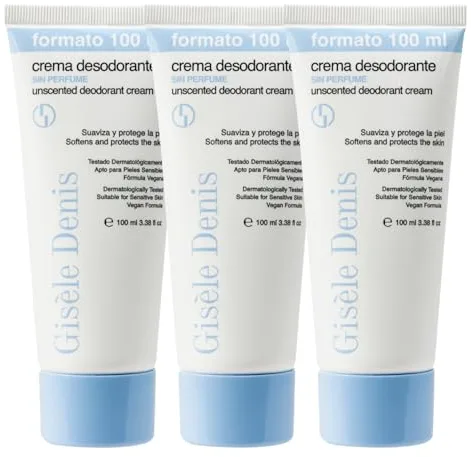 GISÈLE DENIS - Desodorante en Crema sin Perfume, 3x100 ml, Unisex, Triple Efecto, sin Alcohol, Regula Transpiración, Evita Mal Olor, Hidrata y Protege la Piel, Fórmula Vegana