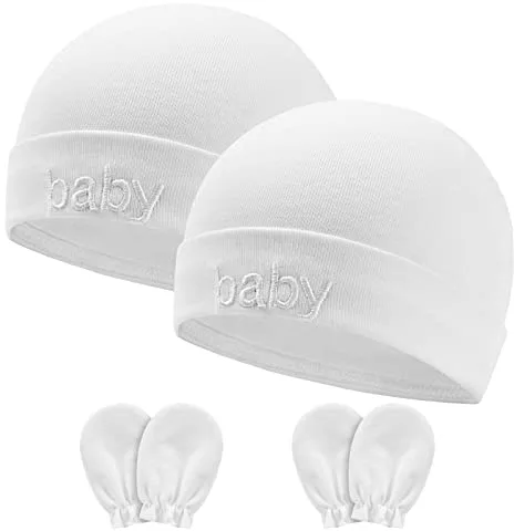 Aolso Gorros y Guantes para Bebés,2 Juegos de Sombreros y Guantes de Bebé,Juego de Sombreros y Manoplas de Algodón para Bebés Niñas Niños,Gorros Beanie para Bebé Recién Nacidos