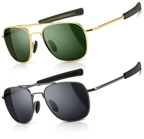 SUNGAIT Gafas de Sol Estilo Militar para Hombre Polarizadas Lentes con Marco de Metal
