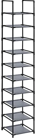 SONGMICS Zapatero, Organizador Zapatos, 10 Baldas, Zapatero Abierto Estrecho, 33 x 33 x 173 cm, Marco de Metal, Estantes de Tela no Tejida, para Pasillo, Dormitorio, Gris LSR110G01