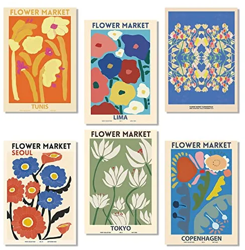 Milaosk 6 Piezas Elegantes Cuadros de Flores A4, Matisse Vintage Poster Art Prints Flower Market para Living Room, Decoración de Habitaciones y Pared (Sin Marco)