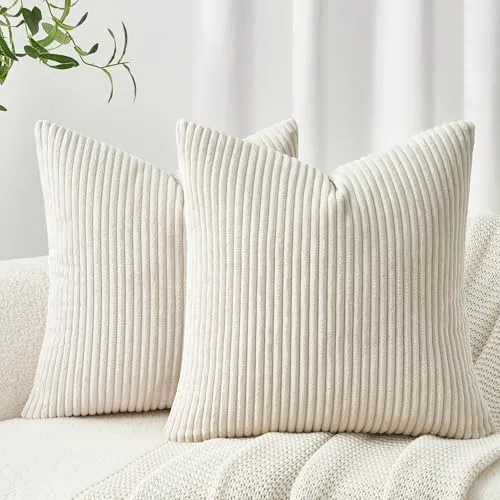 Topfinel Funda de Cojin 45x45 de Pana para Decoración Hogar Vintage,Funda Cojin Blanco Lechoso para Sofa,Cama.Fundas de Cojines Sofa Decoración Salon Modernos 2 Piezas.