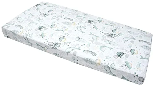 Medi Partners Sabana Bajera Cuna 60x120-100% Algodon Sabanas de Algodón Bebe Ropa de Cama para Bebés Dormir Cuna Fitted Bed Sheet Protector (Océano)