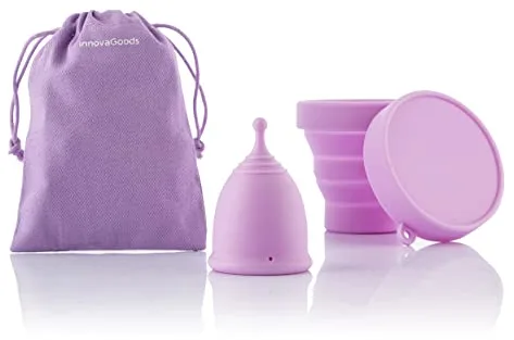 InnovaGoods® Copa menstrual hipoalergénica, Copas Menstruales 100% silicona Incluye bolsa de transporte de algodón y esterilizador de copa menstrual (Copa Talla L)