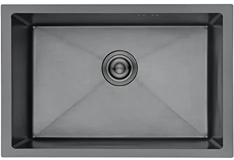 Ibergrif M87044B Fregadero Cocina 70 x 44 cm, Fregadero Bajo Encimera o Sobre Encimera con Filtro de Drenaje, Acero Inoxidable, Gris Oscuro