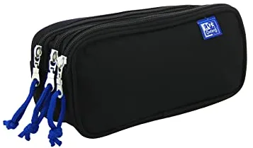 Oxford, Estuche Escolar 3 Compartimentos, Goma Elástica, 3 Cremalleras, Color Negro