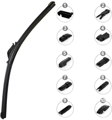 AUTOZOCO Escobilla limpiaparabrisas coche delantero, escobilla multi adaptador, tamaño 60 cm, modelo limpiaparabrisas universal compatible con la gran mayoría de vehículos, Incluye 10 adaptadores