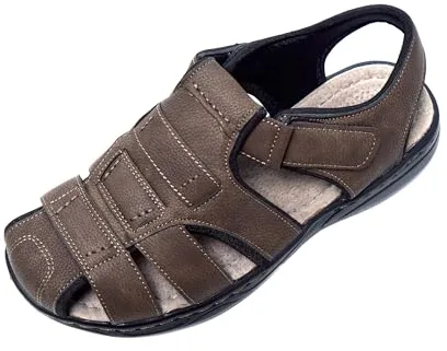 JOMIX Sandalias Hombre Verano con Punta Cerrada Sandalias Trekking Hombre Playa Piscina Mar Cuero Sandalias Deportivas Senderismo, Caqui, 40 EU