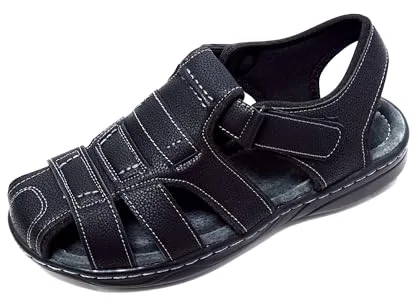 JOMIX Sandalias Hombre Verano con Punta Cerrada Sandalias Trekking Hombre Playa Piscina Mar Cuero Sandalias Deportivas Senderismo, Negro, 43 EU
