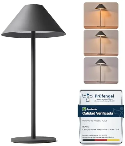 Bojim Lamparas de Mesita de Noche Mesa Sin Cable, Lámparas LED Recargable con USB Inalambrica, Lamps Luz Tactil Table de Bateria, Candeeiro para Exterior Portatil Interior, IP54, Metal, Gris