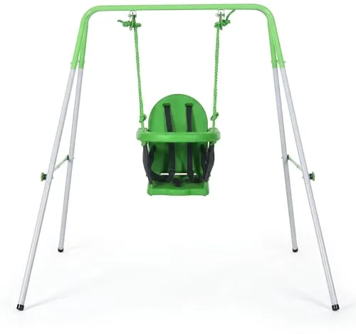 Outsunny Columpio para Bebés, Columpio Jardín Exterior de Acero con Respaldo, Cinturón de Seguridad, Marco Forma A, para Niños de 6-36 Meses, para Interior y Exterior, Carga 25 kg, Verde