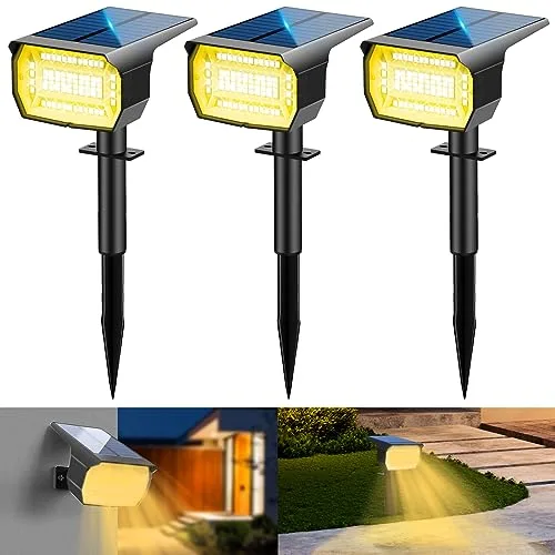 LOTMOS [72 LED/3 Piezas/3000K Luces Solares Exterior Jardin Impermeable IP67 Focos Solares Lampara Luz Solar para Patio,Caminos,Terraza,Suelo,Calzada,Piscina,Césped,Carril