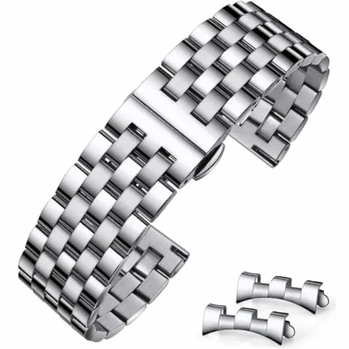 HEYOZURY Correas de Reloj Meta de Acero Inoxidable para Relojes con Extremo Recto y Curvo 16mm 18mm 19mm 20mm 22mm 24mm Pulseras de Banda de Repuesto de Metal para Hombres Mujeres