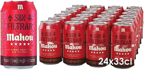 Mahou Sin Filtrar, Pack 24 Latas x33cl, Cerveza Con Elaboración Tradicional, Cerveza Artesanal, Bebida Refrescante, Intensa y Fresca, Con Notas Cítrica, 5.5% Vol Alcohol