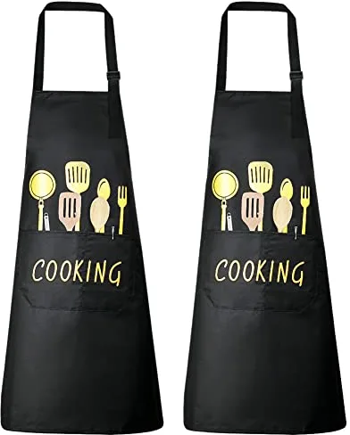 Vicloon Delantal Cocina Mujer Hombre, 2 Piezas Delantal de Cocina con Bolsillos, Delantal de Barbacoa Ajustables, Delantales Babero Chefs para Cocina, Delantales Impermeables, Barbacoa, Café