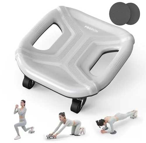 PROIRON Rueda Abdominal, 4 Ruedas Ejercitador Abdominal Placa Deslizante Multifunción, con Alfombrilla para Rodillas, para Ejercicio Abdominales en Casa y Gimnasio, Gris