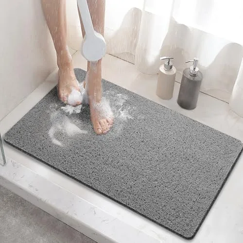 HITSLAM Alfombra Ducha Antideslizante, 60x40cm Alfombra de bañera Antideslizante con Drenaje, Suave PVC Lufa Alfombra baño, Secado Rápido, Gris