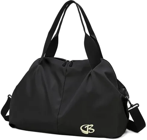 Vllcsla Bolsa Deporte Mujer Pequeña, Bolsos Deportivo con Bolsillo Humedo, Bolso Gimnasio, Bolsa de Viaje Resistente al Agua, Bolsas de Fin de Semana Suave, Mochila Gimnasio Mujer, Negro